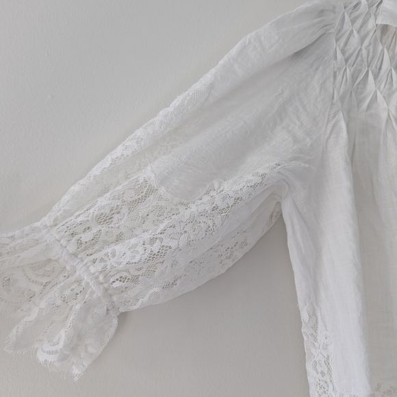 By Anthropologie Victorian Sheer-Lace Blouse Button-Up White - Women's M - Picture 7 of 12